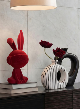 设计师款兔子花瓶摆件两件套摆设