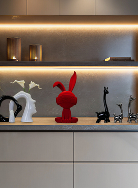 现代家居兔子花瓶摆件套装