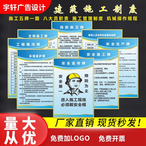 施工五牌一图项目部管理制度牌建筑工地警示牌定制八大员岗位职责 - 图0