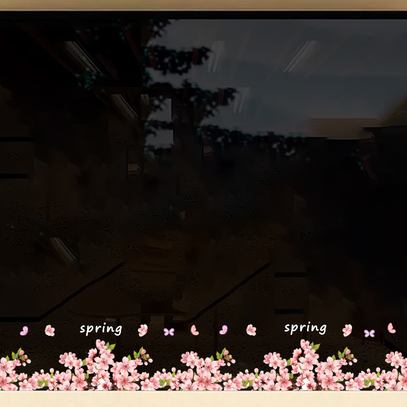 春天樱花透明静电踢脚线贴装饰玻璃贴画商场店铺物业宾馆自粘贴纸,淘宝优惠券,粉丝福利购,淘宝优惠卷