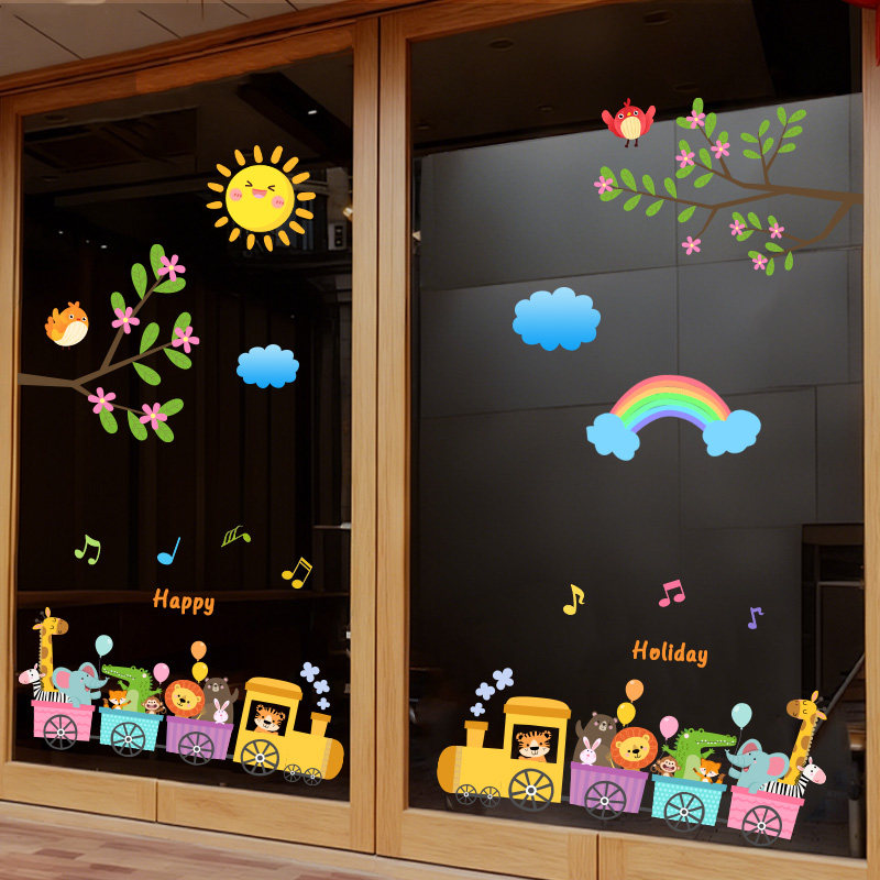 幼儿园环创班级窗户玻璃贴画小火车贴纸亲子餐厅静电无胶透明贴纸,淘宝优惠券,粉丝福利购,淘宝优惠卷
