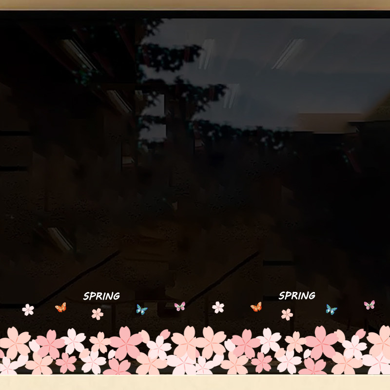 春天樱花透明静电踢脚线贴装饰玻璃贴画商场店铺物业宾馆自粘贴纸,淘宝优惠券,粉丝福利购,淘宝优惠卷