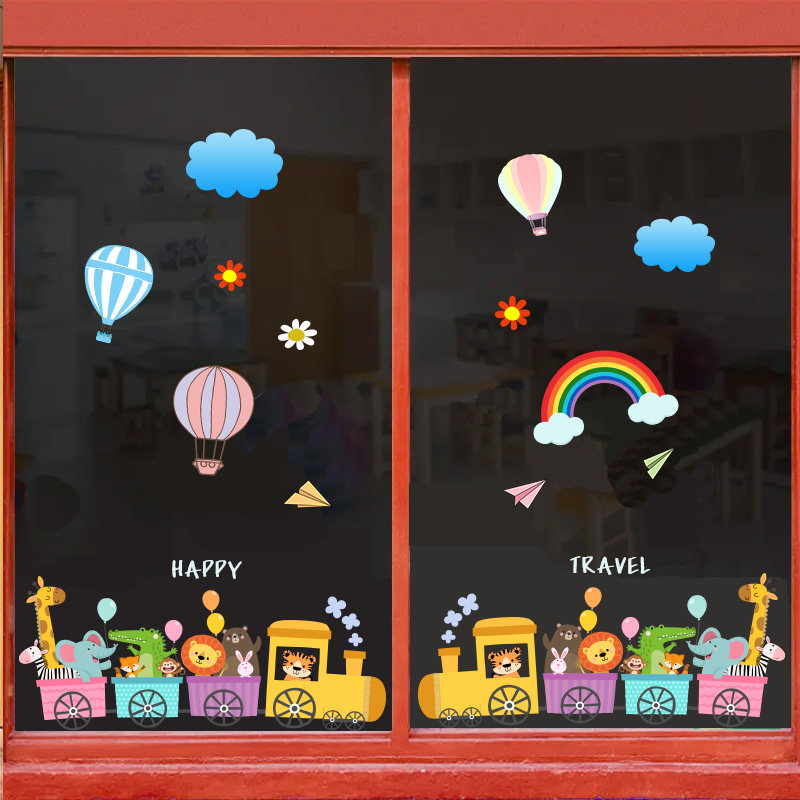 幼儿园环创班级窗户玻璃贴画小火车贴纸亲子餐厅静电无胶透明贴纸,淘宝优惠券,粉丝福利购,淘宝优惠卷