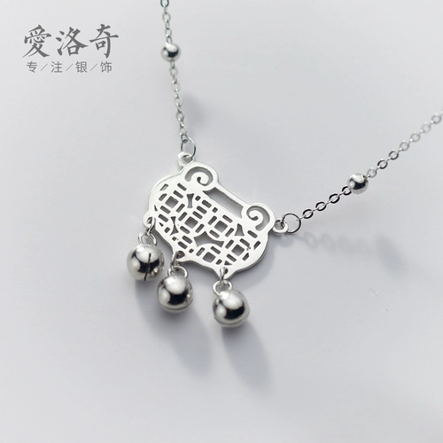 Этническое ожерелье, ретро глянцевый колокольчик, цепочка до ключиц, в корейском стиле, этнический стиль, замок долголетия