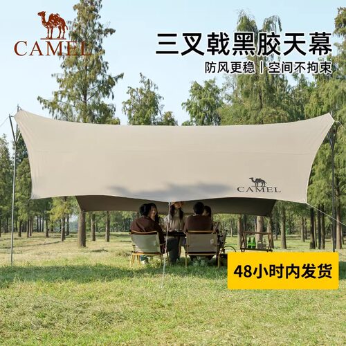 【三叉戟】骆驼天幕帐篷户外露营黑胶幕布防晒沙滩遮阳棚全套装备 - 图2