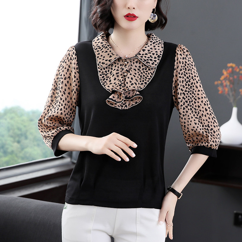 雪纺拼接半袖中年新款女百搭t恤 茁美服饰T恤