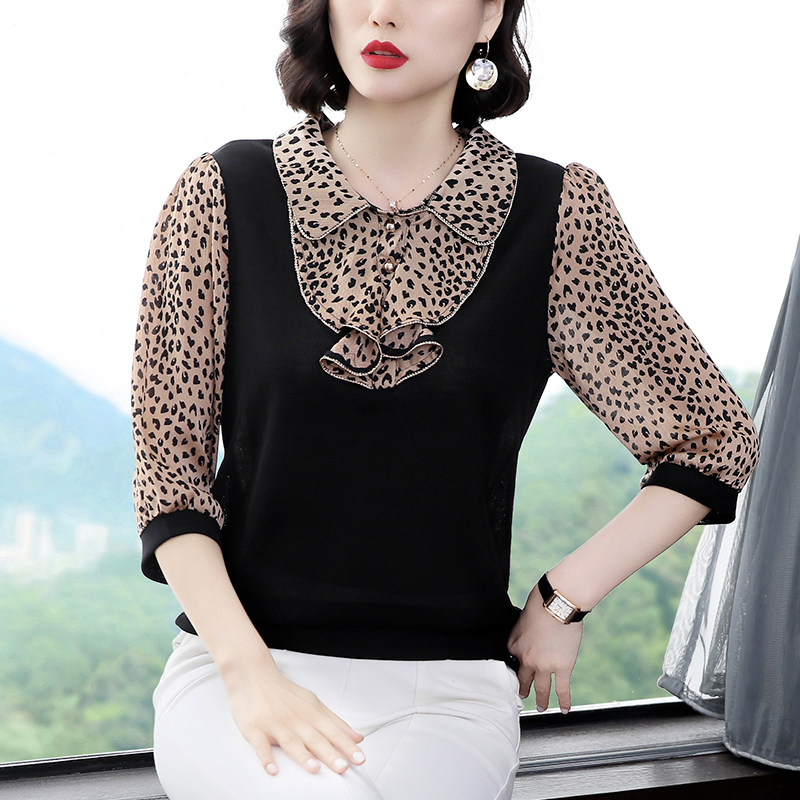 雪纺拼接半袖中年新款女百搭t恤 茁美服饰T恤