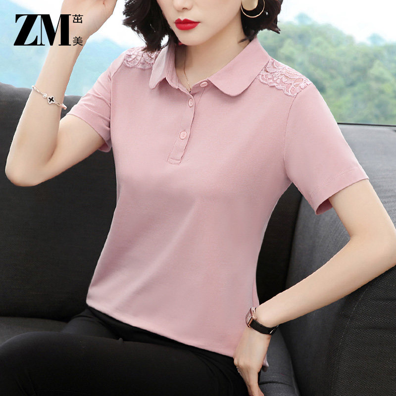 蕾丝夏季短袖洋气娃娃领雷丝polo衫 茁美服饰T恤