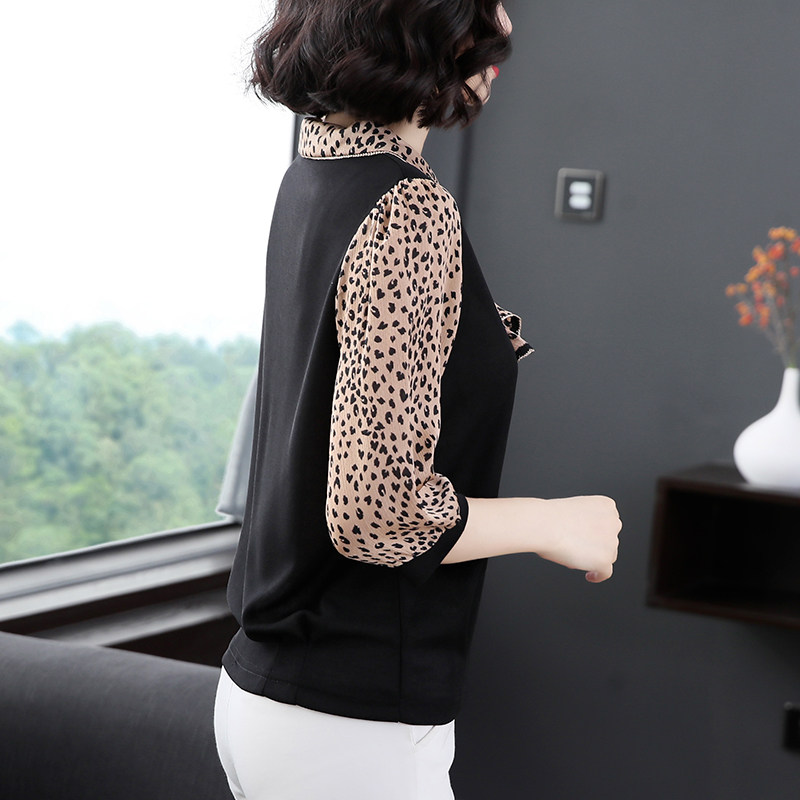 雪纺拼接半袖中年新款女百搭t恤 茁美服饰T恤