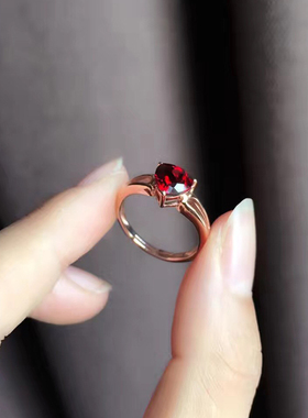 小肥珠宝天然石榴石女三角纯银