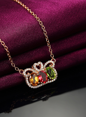 小肥珠宝天然碧玺纯银可调节女项链