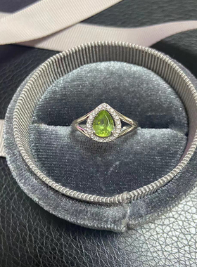 925纯银橄榄石梨形旦形活口戒指