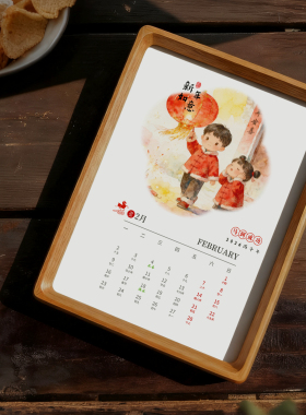 2026年新款马年月历创意实木相框简约日历桌面摆件高级感文艺台历