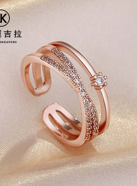 【新加坡品牌】幸运吉拉个性交叉线三层开口戒指女时尚百搭可调节