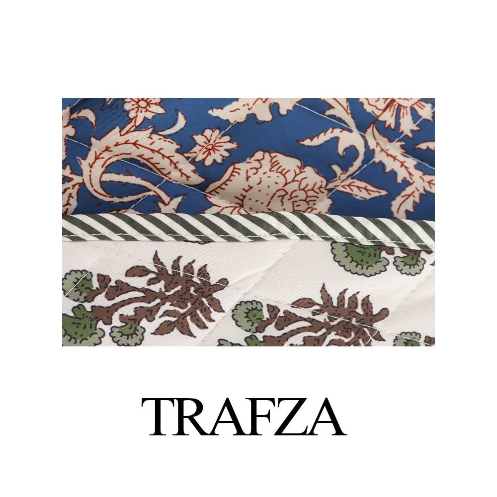 TRAFZA Vintage Women's Print Patchwork Cotton Jacket 2024 Qu - 图3