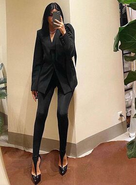 Fashionable winter black high waisted tight Y2K women's pant