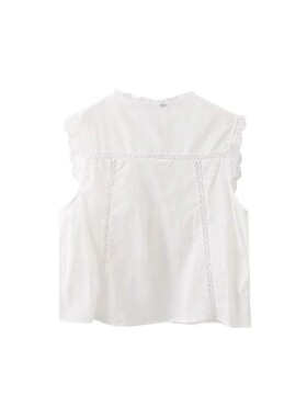 Women's Lace Embroidery Blouses, O Neck, Sleeveless, Front T