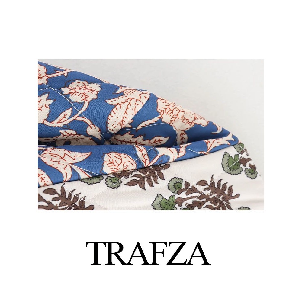TRAFZA Vintage Women's Print Patchwork Cotton Jacket 2024 Qu - 图2