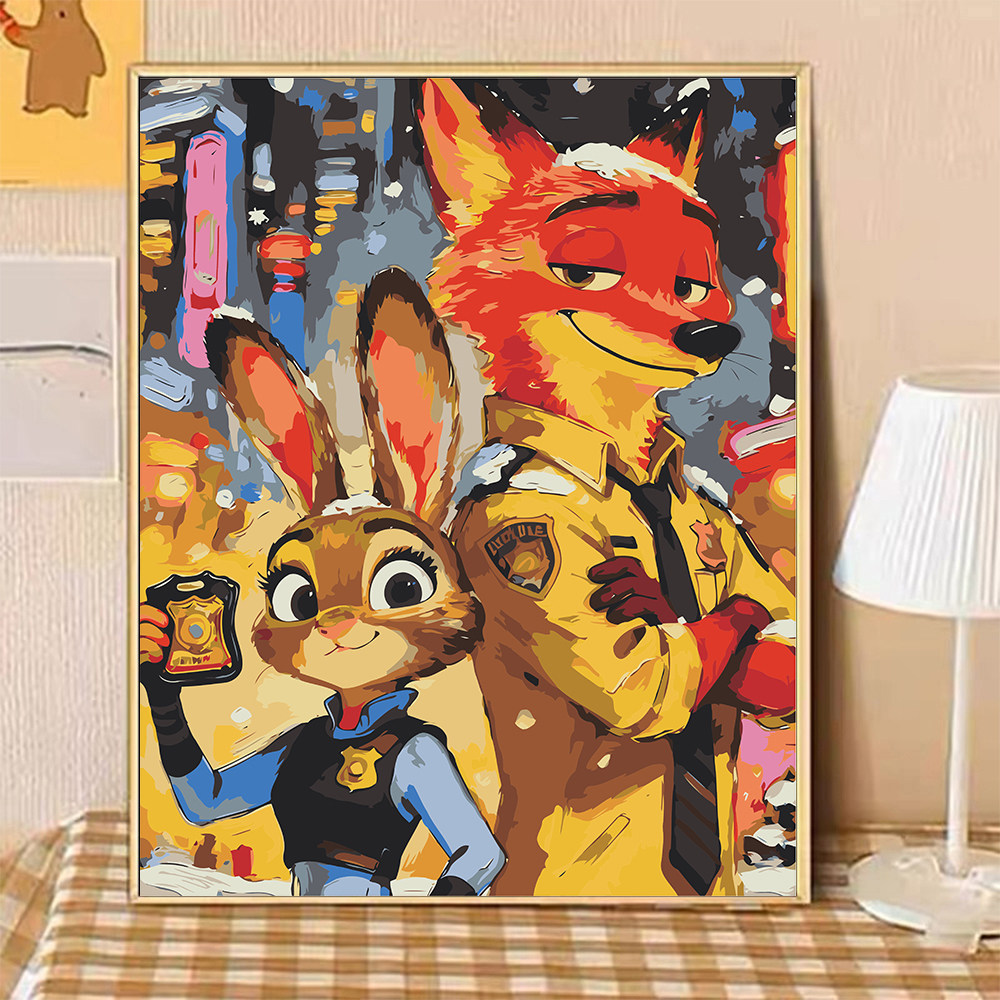 疯狂动物城 卡通手绘画画填色diy数字油画涂色填充装饰画尼克朱迪,淘宝优惠券,粉丝福利购,淘宝优惠卷