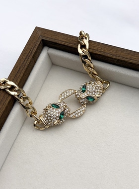 青岛外贸流行饰品欧美原单个性小众设计热卖满钻豹头精品手链