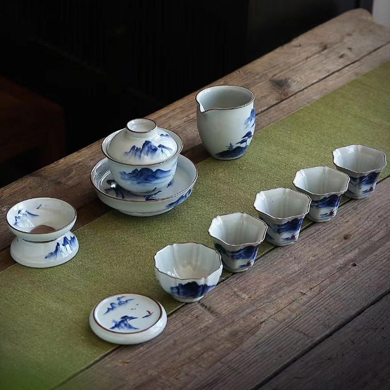 德化陶瓷汝窑套组手绘盖碗整套茶具高端家用功夫茶器高档礼盒装