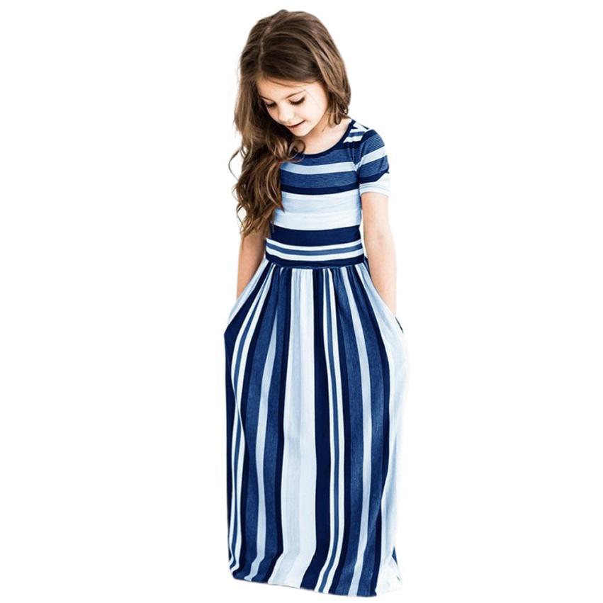 girls short sleeve striped colorful kids dress child dresses - 图3