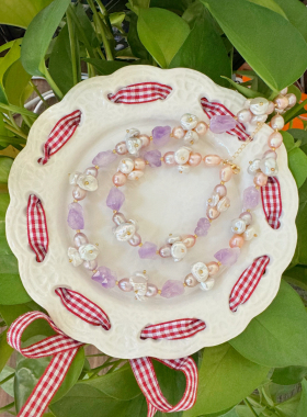 天然淡水紫水晶花朵项链手链套装轻奢小众设计感高级款