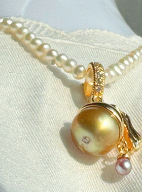 轻奢设计感万能扣少女头造型天然海水金珍珠吊坠高级感