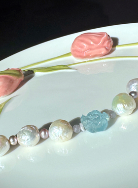 原创设计天然糖纸光珍珠项链手链小众高级套链