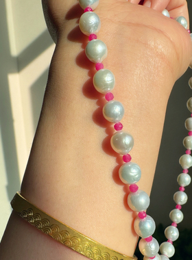 红纹石银蓝珍珠项链小众高级日常气质锁骨链