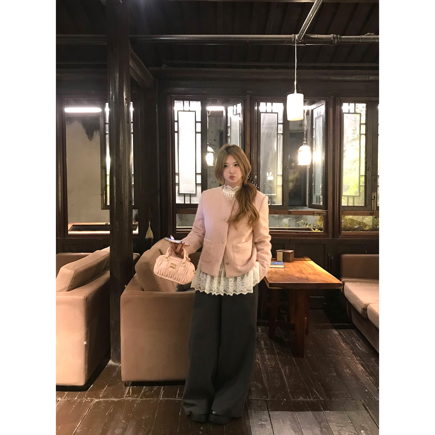 你的鱼 粉雾香颂 韩系微胖mm千金感叠穿夹棉呢子外套蕾丝上衣套装,淘宝优惠券,粉丝福利购,淘宝优惠卷