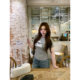 Radio Fish Doggy Radio ໄຂມັນເກົາຫຼີ mm embroidered puppy print off-shoulder right shoulder T-shirt spring and summer suit