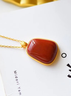 天然红玛瑙无事牌吊坠s925银