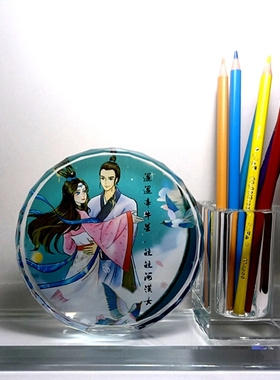 牛郎织女摆设纪念品礼物装饰工艺品七夕工艺品情人节水晶笔筒摆件