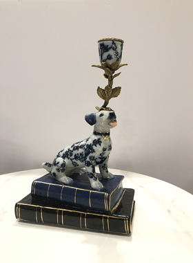 创意动物陶瓷配铜摆件现代欧式美式新中式客厅书房玄关软装饰品