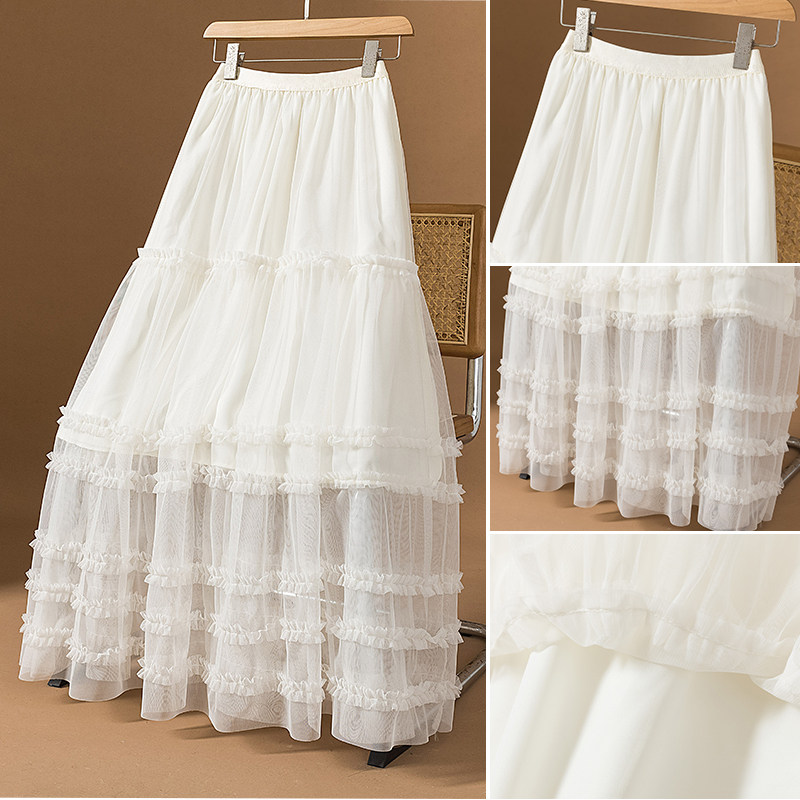 木耳边网纱蛋糕半身裙女春大码胖mm高腰超仙飘逸垂感大摆a字长裙,淘宝优惠券,粉丝福利购,淘宝优惠卷