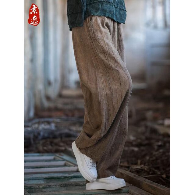 ຝ້າຍແລະ linen tie-dye distressed ຝ້າຍແລະ linen trousers ຂາກ້ວາງສໍາລັບແມ່ຍິງໃນ summer, ສິນລະປະແລະ versatile, ວ່າງ, lazy, ບາດເຈັບແລະທັນສະໄຫມ bloomers