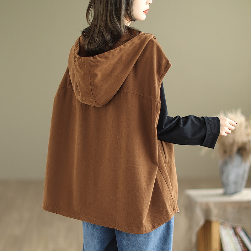 连帽马甲外套女春秋新款设计感小众宽松休闲无袖工装坎肩马夹上衣,淘宝优惠券,粉丝福利购,淘宝优惠卷