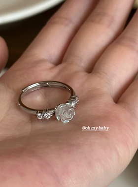 开口可调节半透明白玫瑰戒指环