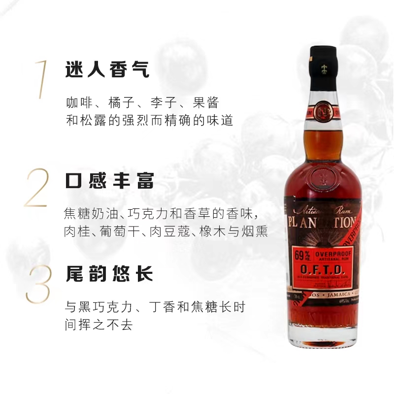 蔗园传统高度黑朗姆酒 69%volPlantation Overproof Rum 洋酒 - 图0