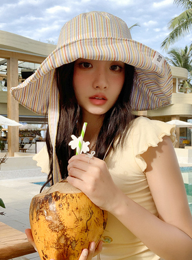 日系条纹可爱小丸子渔夫帽子女春