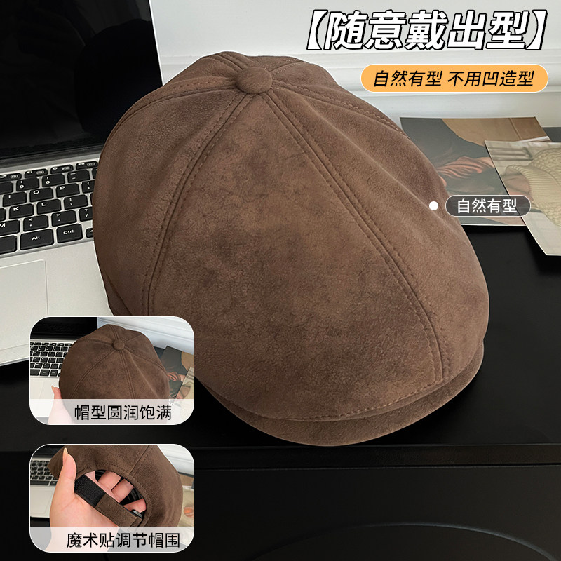 老钱风复古慵懒前进帽子女英伦大头围贝雷帽潮鸭舌帽报童画家帽