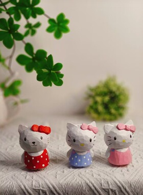 木制工艺品可爱猫蝴蝶结挂件手