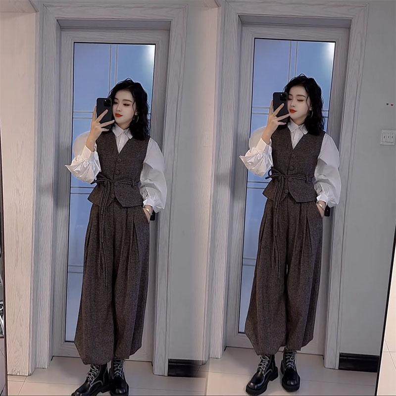 2025春秋新款高品质设计感套装女高级感衬衫马甲阔腿裤三件套女潮,淘宝优惠券,粉丝福利购,淘宝优惠卷