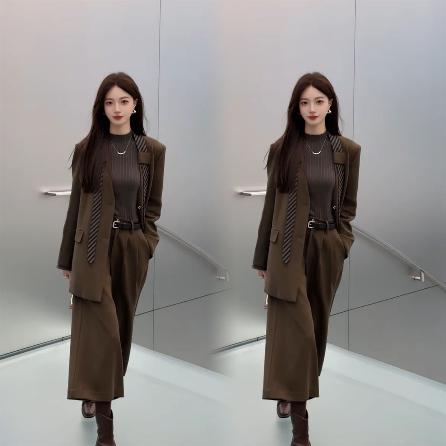 西装外套阔腿裤韩范两件套女2025冬季新款高级感气质显瘦时尚套装 - 图1