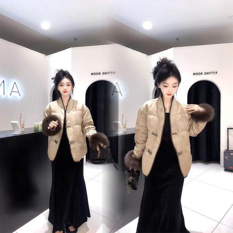 复古网红爆款高级新中式国风洋气毛毛袖短款显瘦提花女棉服外套潮,淘宝优惠券,粉丝福利购,淘宝优惠卷