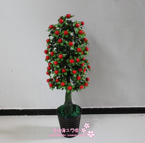 仿真塑料植物盆栽金桔苹果树圣诞平安果树盆景绿植人造塑料树定做 - 图0