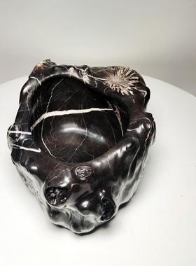 创意中式家用天然菊花石烟灰缸文房笔洗桌面聚宝盆潮流复古开业礼