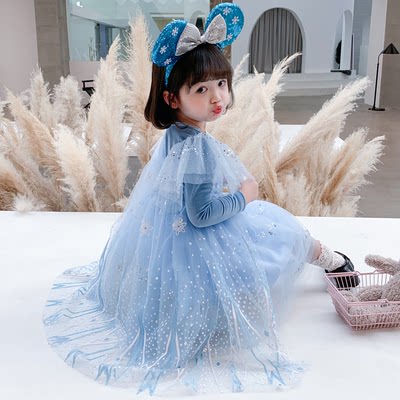 女童爱莎公主裙春款长袖艾莎连衣裙子冰雪奇缘2正版儿童爱沙纱裙 虎窝淘