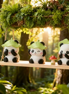 可爱卡通熊猫树脂摆件套组